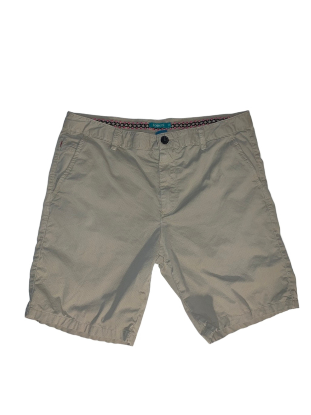 Men's BOBOIS Beige Flat Front Shorts Waist 33 with Pink Trim